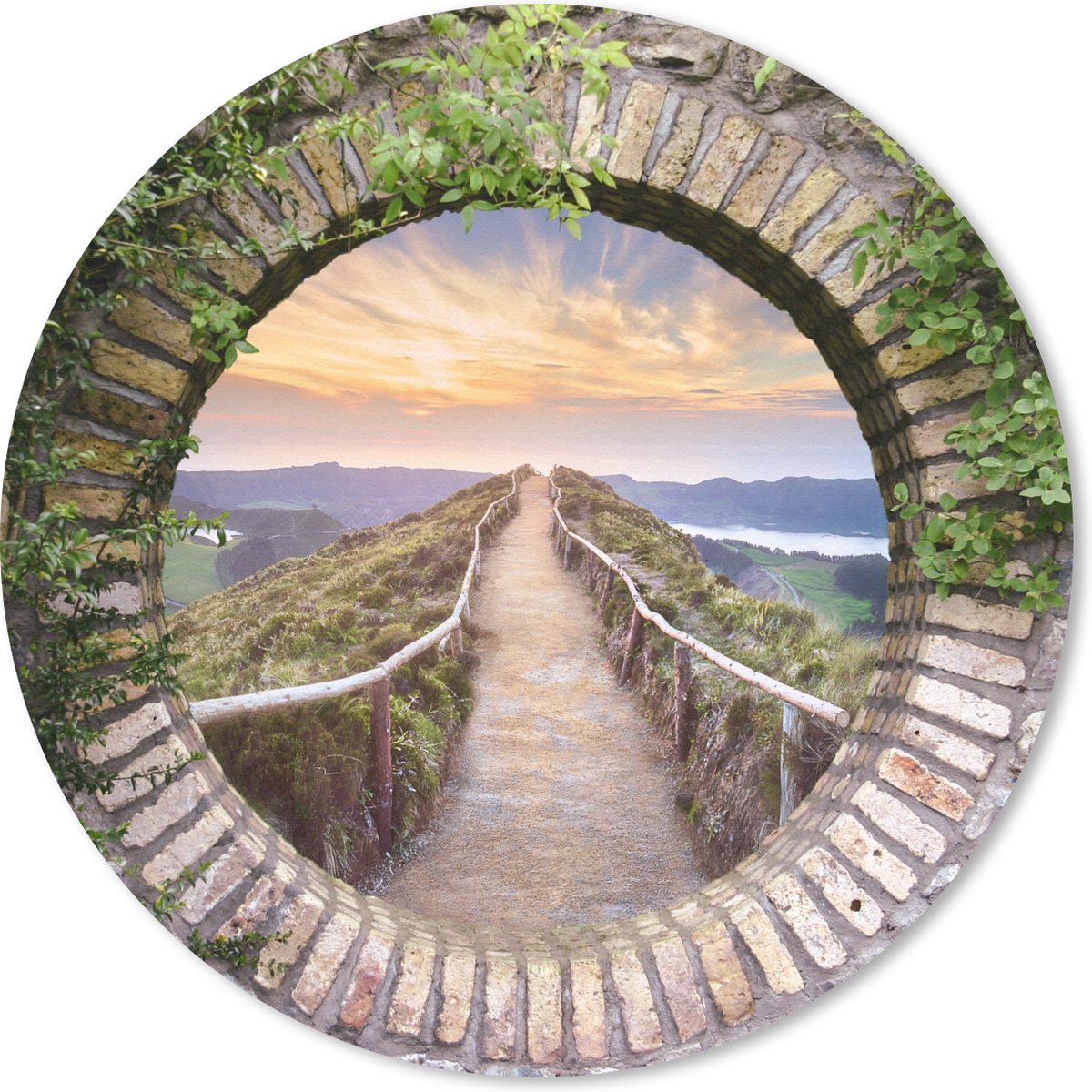 Muismat rond 40x40 cm - Mousepad Brug - Zee - Doorkijk - Zomer - Ronde muismatten