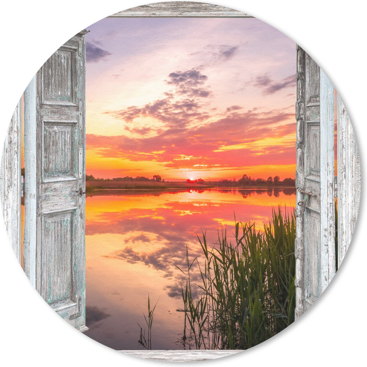 Muismat rond 40x40 cm - Mousepad Landschap - Zonsondergang - Water - Doorkijk - Ronde muismatten