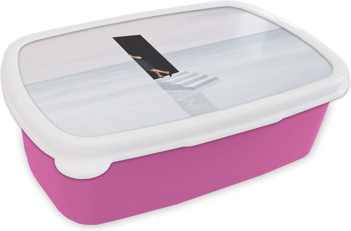 Broodtrommel Roze - Lunchbox - Brooddoos - Vintage - Deur - Abstract - 18x12x6 cm - Kinderen - Meisje