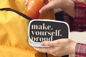 Broodtrommel Wit - Lunchbox - Brooddoos - Quotes - Make yourself proud - Zelfliefde - Zelfvertrouwen - Tekst - 18x12x6 cm - Volwassenen