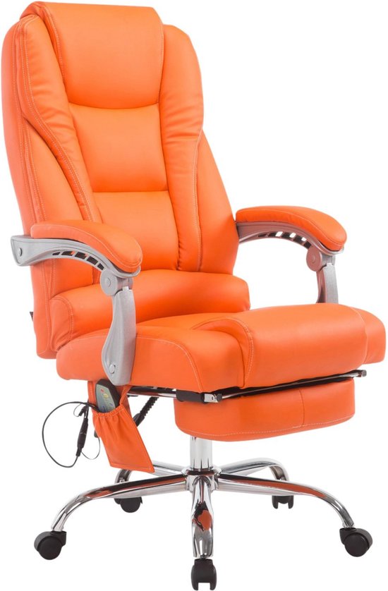 Chaise de bureau ergonomique avec fonction massage - dossier long - orange - hauteur d'assise 47-56cm - simili cuir - sur roulettes - pour adultes