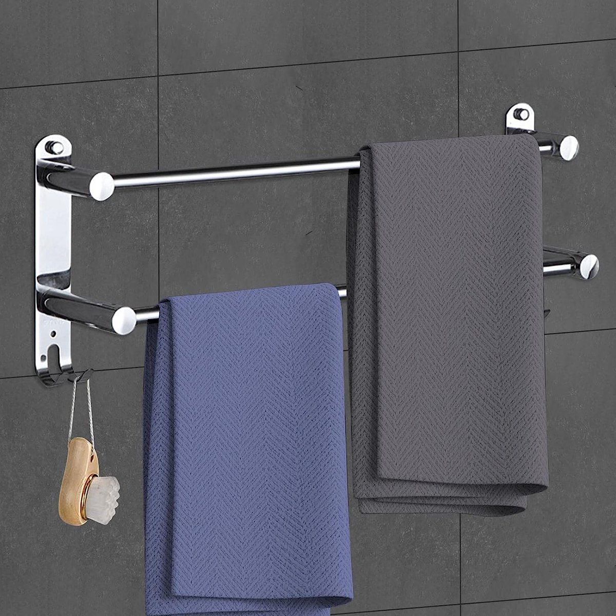 Handdoekhouder, uittrekbaar, 50-90 cm, roestvrij staal, zonder boren, handdoekhouder, voor badkamer, keuken, badhanddoekhouder (uittrekbaar, 2-lagen)