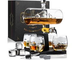 Whisiskey Whiskey Karaf - Luxe Whisky Karaf Set Zeilschip - 1,1L - Decanteer Karaf - Zeilboot - Whiskey Set - Incl. 4 Whiskey Stones, Schenktuit, tap & 4 Whiskey Glazen - Peaky Blinders Image