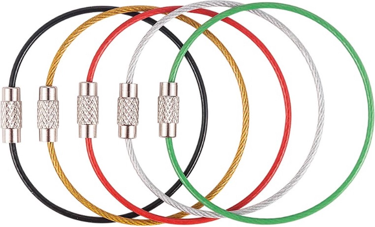 FSW-Products - 5 Stuks - Staaldraad - Sleutelhangers - 15cm - Stalen Sleutel Hanger - Sleutelring - Keycord - Keychain - Sleutelbos Wire - Sleutelringen - RVS