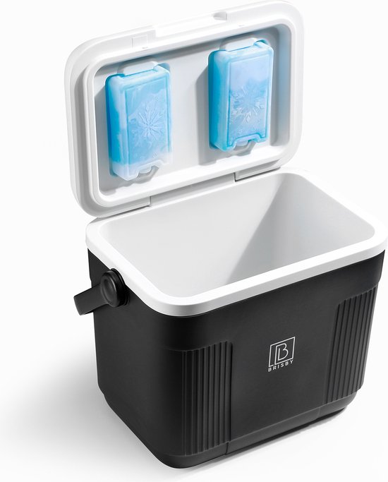 Brisby Koelbox - Frigobox - 22L - Zwart - Tot maximaal 40 uur isolatie - Incl. 4 dikke koelelementen van 450ml - Temperatuur veilige sluiting - Nieuw ontwerp met koelelementen vergrendeld in deksel van Brisby — afbeelding 2