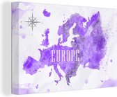 Canvas Wereldkaart - 90x60 - Wanddecoratie Europa - Wereldkaart - Verf