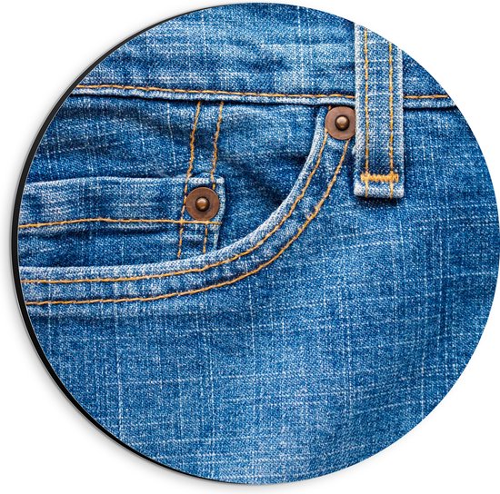 Dibond Muurcirkel - Close-up van Broekzak van Jeans - 20x20 cm Foto op Aluminium Muurcirkel (met ophangsysteem)