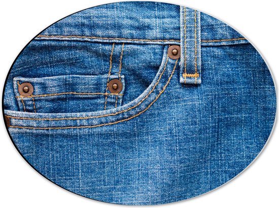 Dibond Ovaal - Close-up van Broekzak van Jeans - 40x30 cm Foto op Ovaal (Met Ophangsysteem)