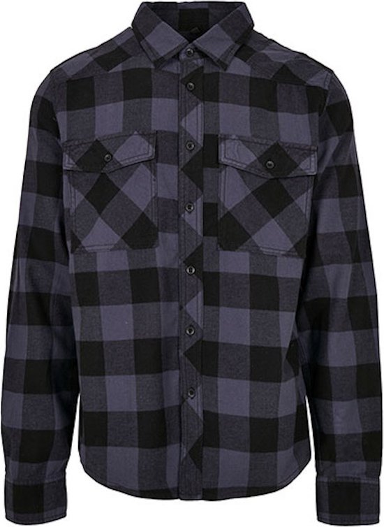 Flanel Checked Overhemd met borstzakken Black/Grey - XL