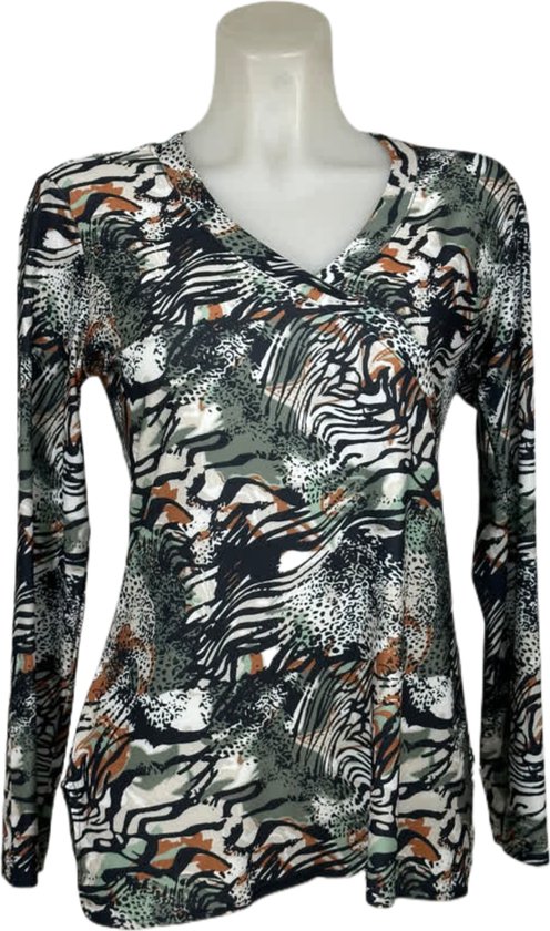 Angelle Milan – Travelkleding voor dames – Mint zwart/witte Blouse – Ademend – Kreukvrij – Duurzame Jurk - In 5 maten - Maat XL