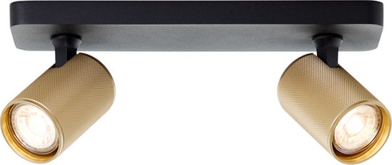 Lampe Brilliant Spot barre LED Marty 2 ampoules sable noir/or mat métal doré 2x GU10, 10 W, ampoule LED incluse et remplaçable