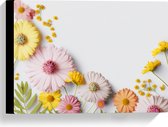 Canvas - Bloemen in Pastelkleuren tegen Witte Achtergrond - 40x30 cm Foto op Canvas Schilderij (Wanddecoratie op Canvas)