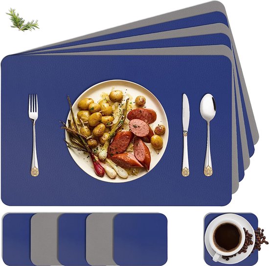 Ronde placemats, afwasbaar, tweekleurig, leer, kunstleer, waterdicht, lederlook voor thuis, keuken, restaurant en hotel, 32 cm, roze donkergrijs, 6 stuks