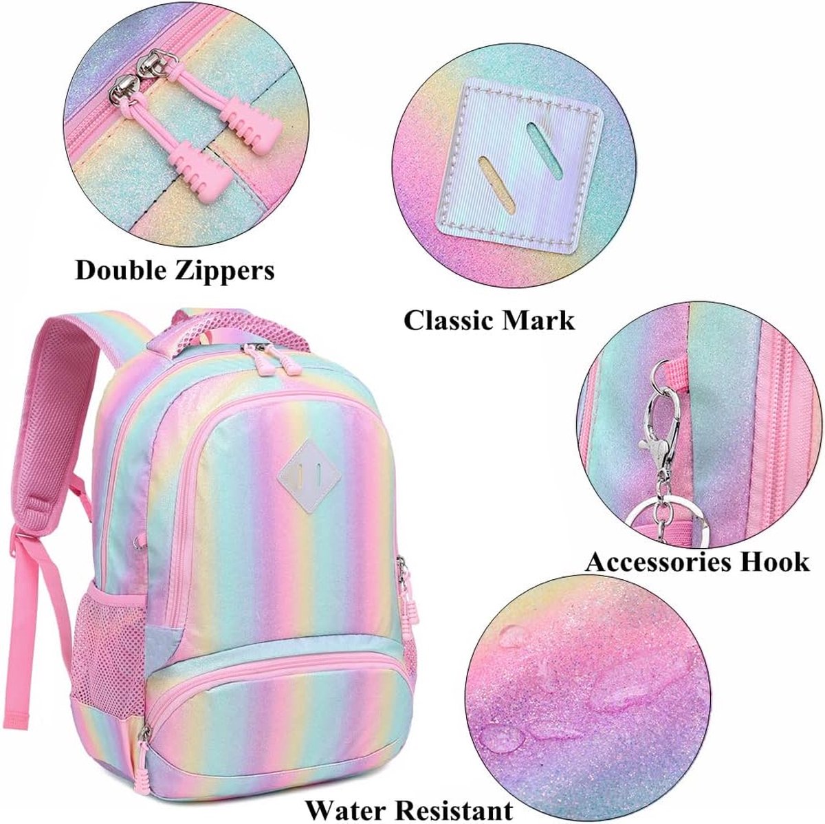 Meisjes Regenboog Rugzak GlitterSchoolrugzak Rugzak Dames Tiener 3 in 1