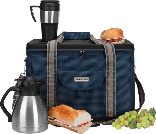 Koeltas XL blauwe pied-de-poule 40 liter isoleertas picknicktassen van KOEL — afbeelding 2