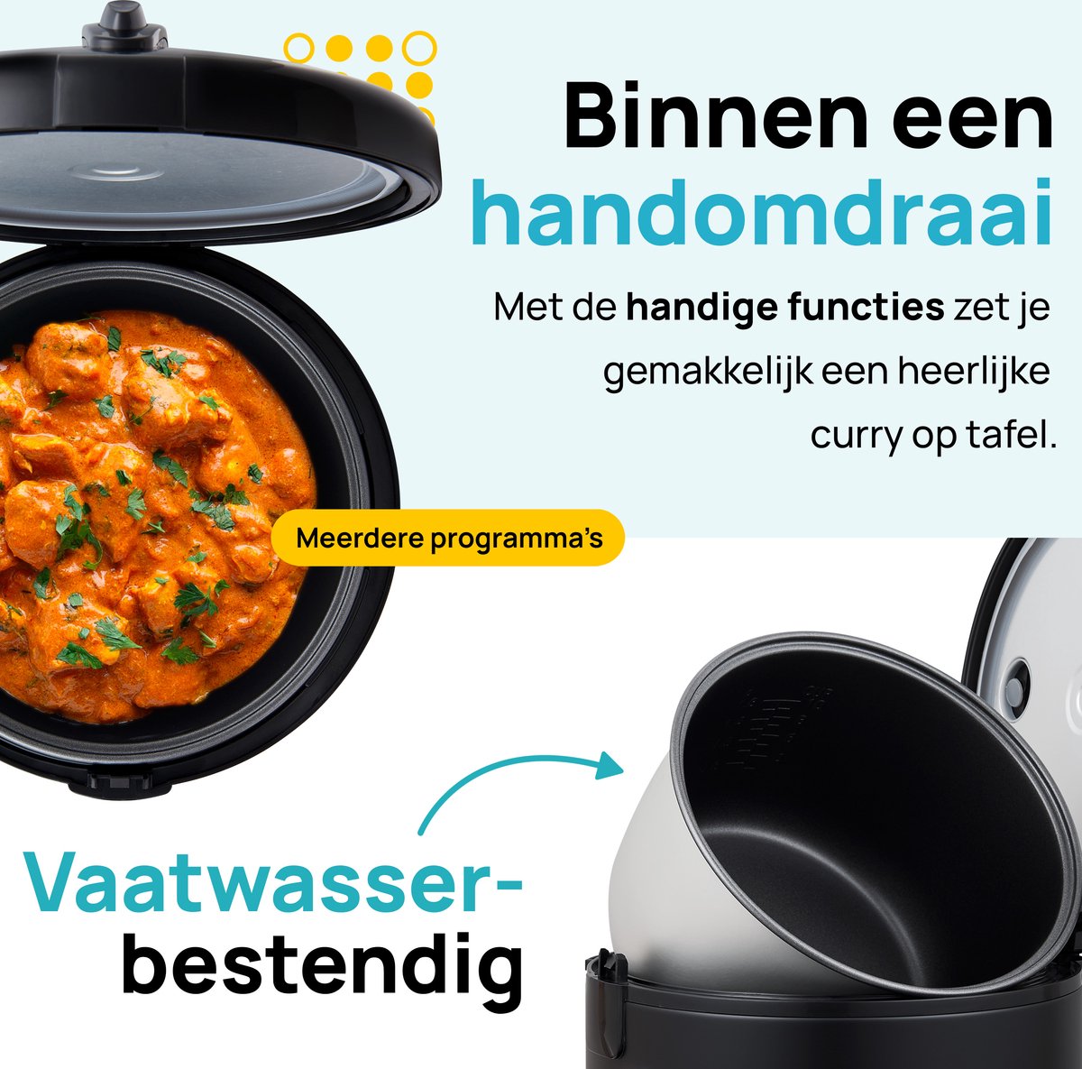 MOA Multicooker - 5L - Slowcooker - Rijstkoker met Stomer - BPA-vrij - Stoomkoker - Warmhoudfunctie - 700W -Zwart thumbnail 5