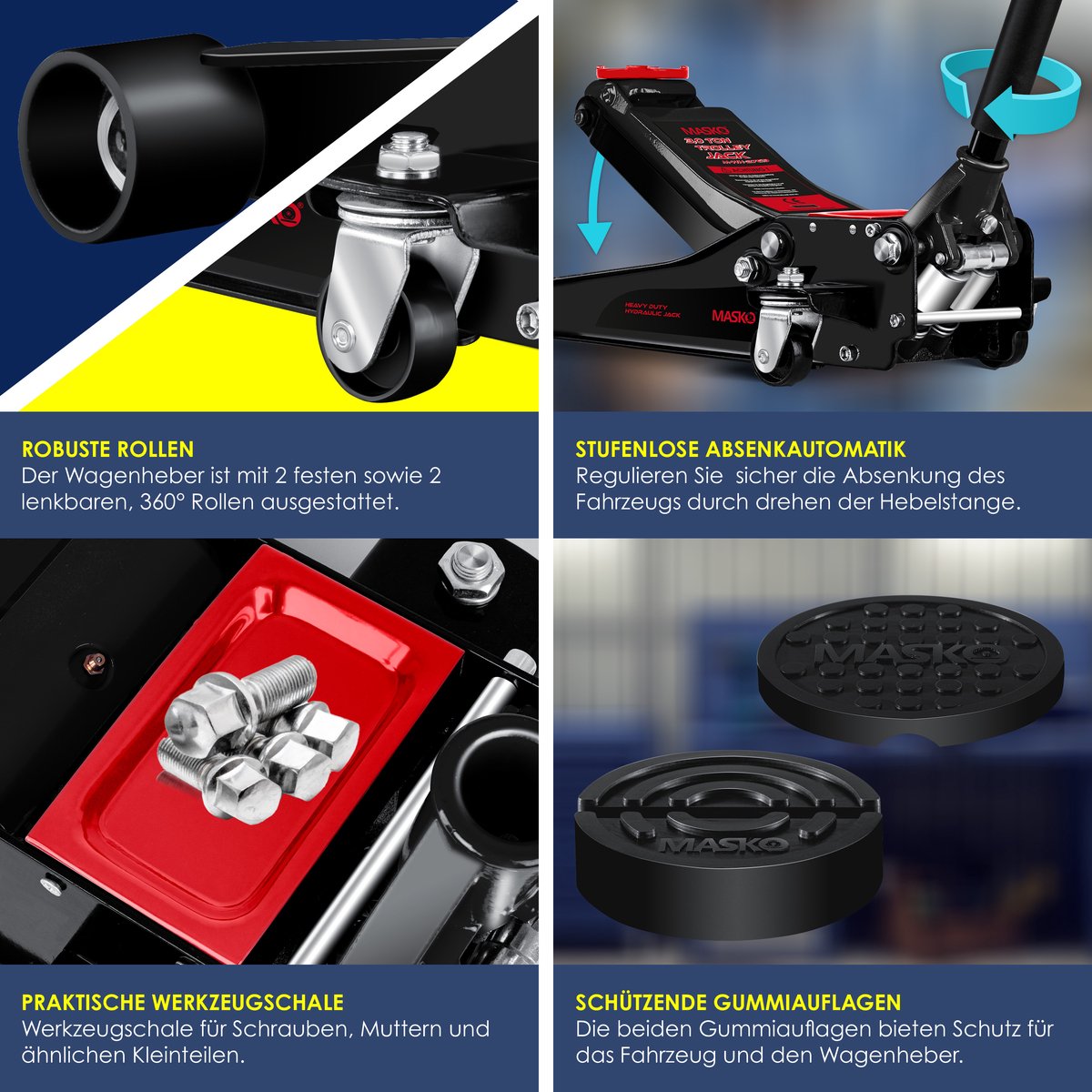 MASKO® Krik hydraulische Garagekrik vlakke hefhoogte 2.5 Ton | Autokrik