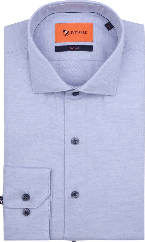 Suitable - Overhemd Widespread Flanel Lichtblauw - Heren - Maat 41 - Slim-fit