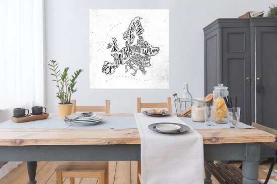 Poster Carte - Europe - Zwart - Wit - 100x100 cm XXL