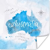 Poster Wereldkaarten - Australië - Olieverf - 100x100 cm XXL