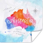 Poster Olieverf - Wereldkaart - Australië - 100x100 cm XXL