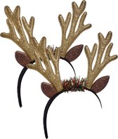 Krist+ kerst diadeems/haarbanden - 2x st - rendier gewei - goud -25 cm