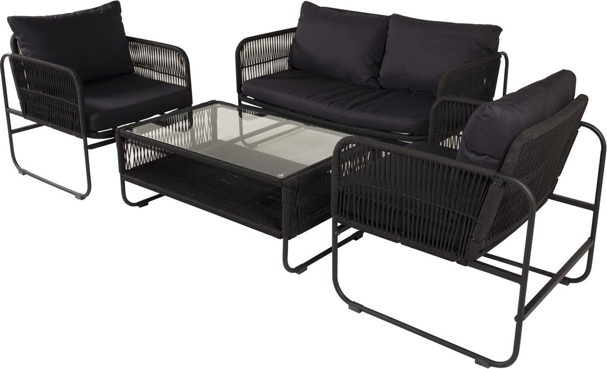 Utah tuinmeubelset 4 delen zwart.