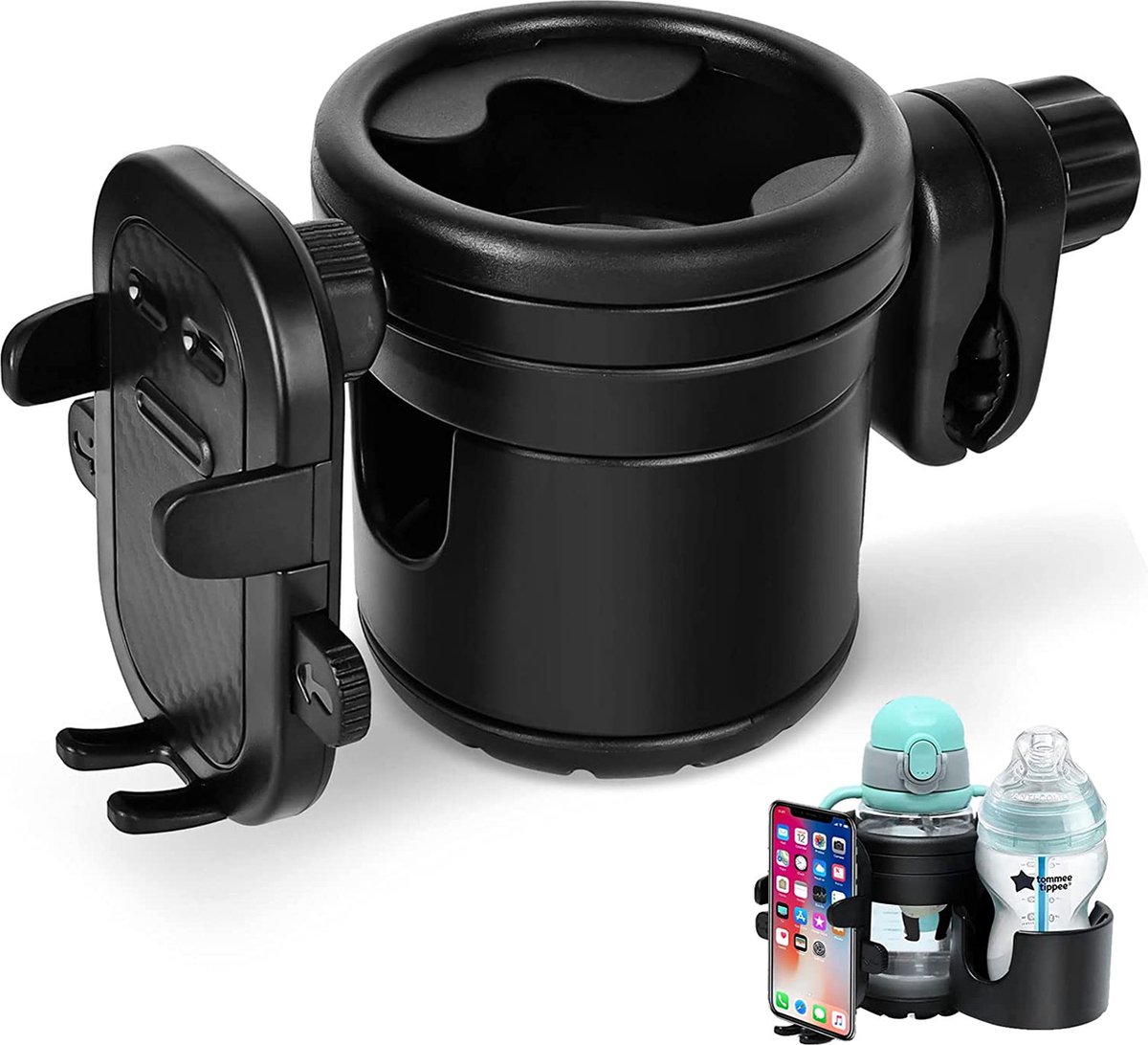 Porte-gobelet Universel 3 En 1 Rotatif 360° - Avec Support Téléphone Pour Poussette, Vélo, Fauteuil Roulant - 5