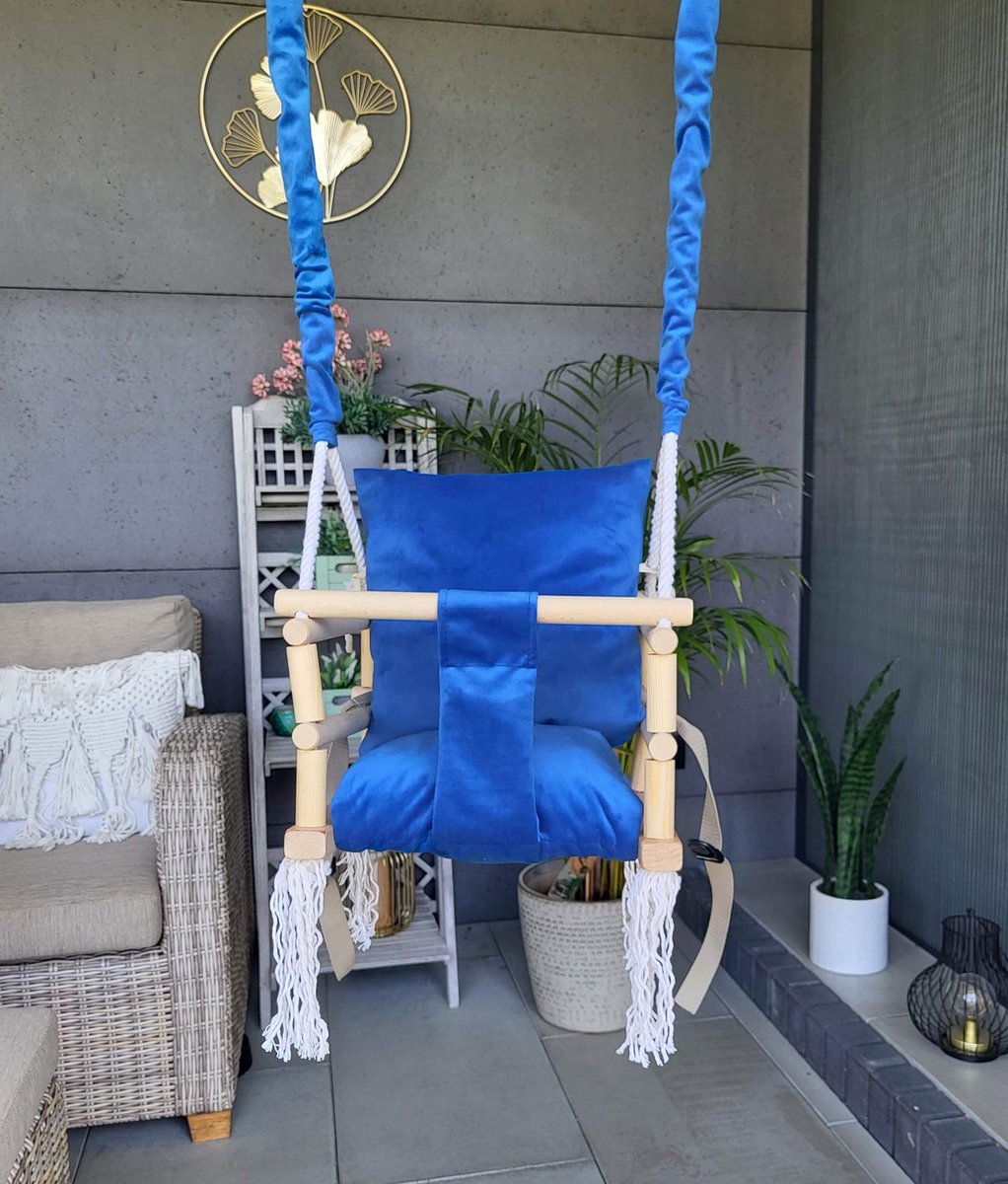 Luxe houten 3 in 1 blauwe meegroei baby schommel en kinder schommel – Baby swing – Schommel die meegroeit met je kindje - Schommelstoel - Schommels - handgemaakt — afbeelding 14