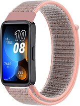 Nylon Smartwatch bandje - Geschikt voor Huawei Band 8 / Huawei Band 9 nylon bandje - roze - Strap-it Horlogeband / Polsband / Armband
