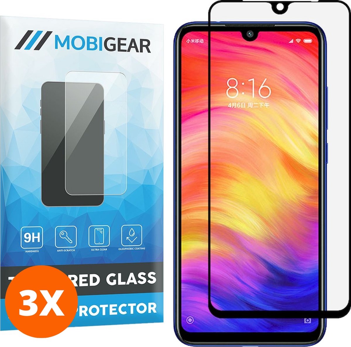 Mobigear Screenprotector geschikt voor Xiaomi Redmi Note 7 Glazen | Mobigear Premium Screenprotector - Case Friendly - Zwart (3-Pack)