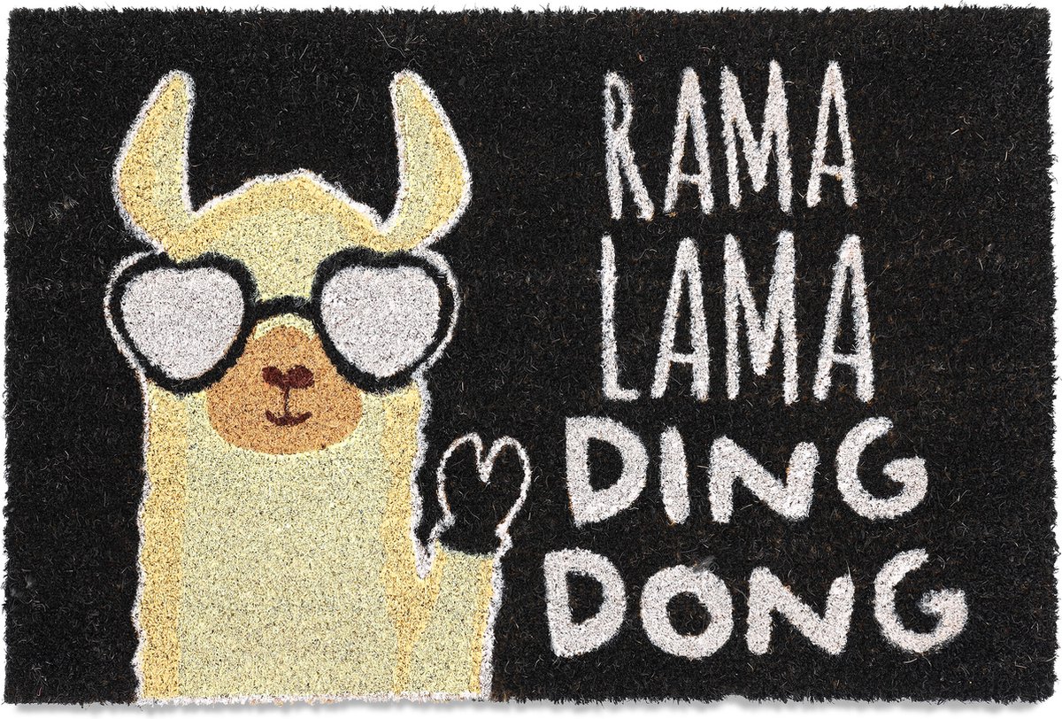 deurmat lama - met tekst - 40 x 60 cm - antislip - weerbestendig - zwart-wit-crème