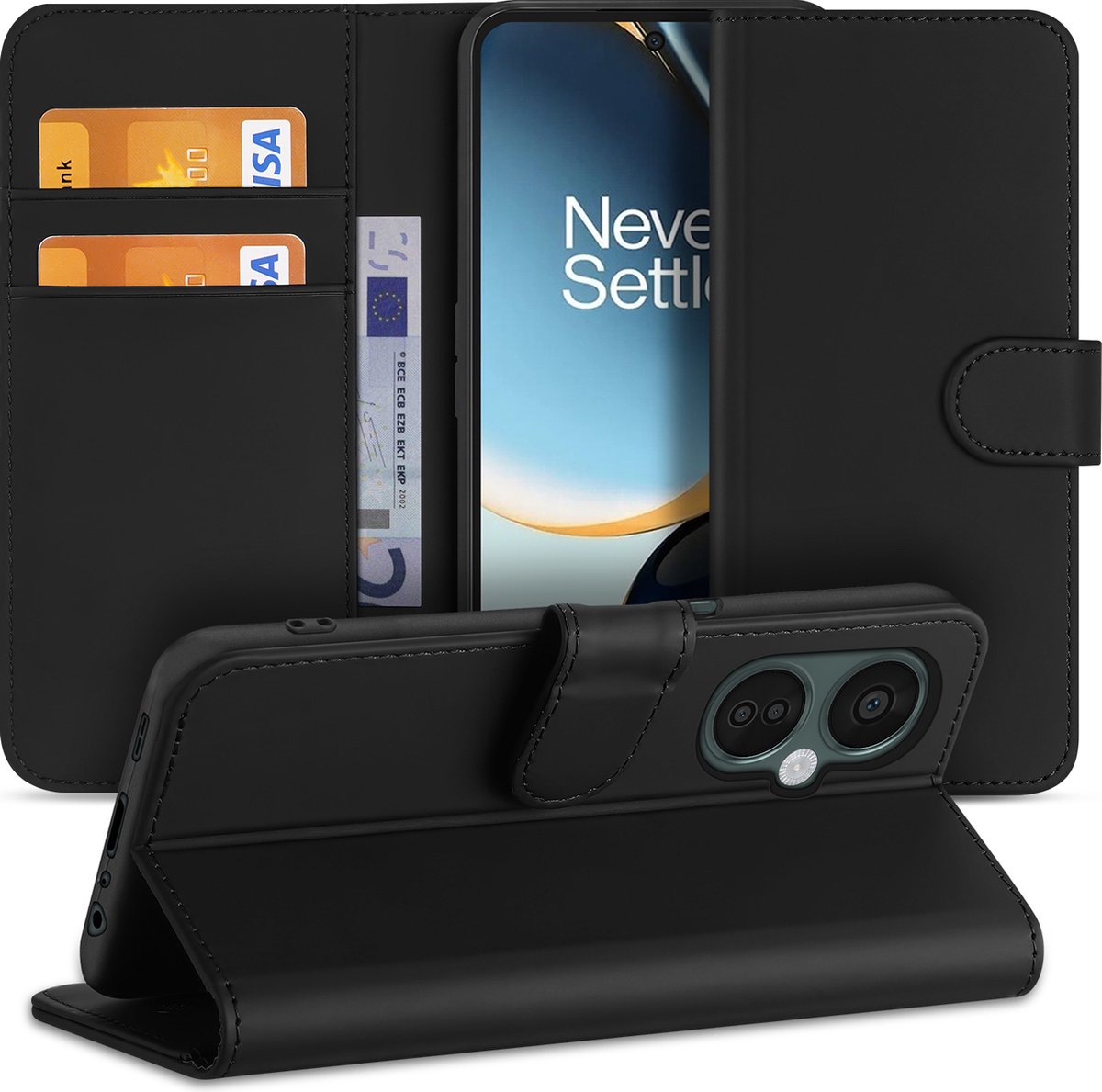 Book Cover Hoesje voor de OnePlus Nord CE 3 Lite Zwart met Pasjeshouder