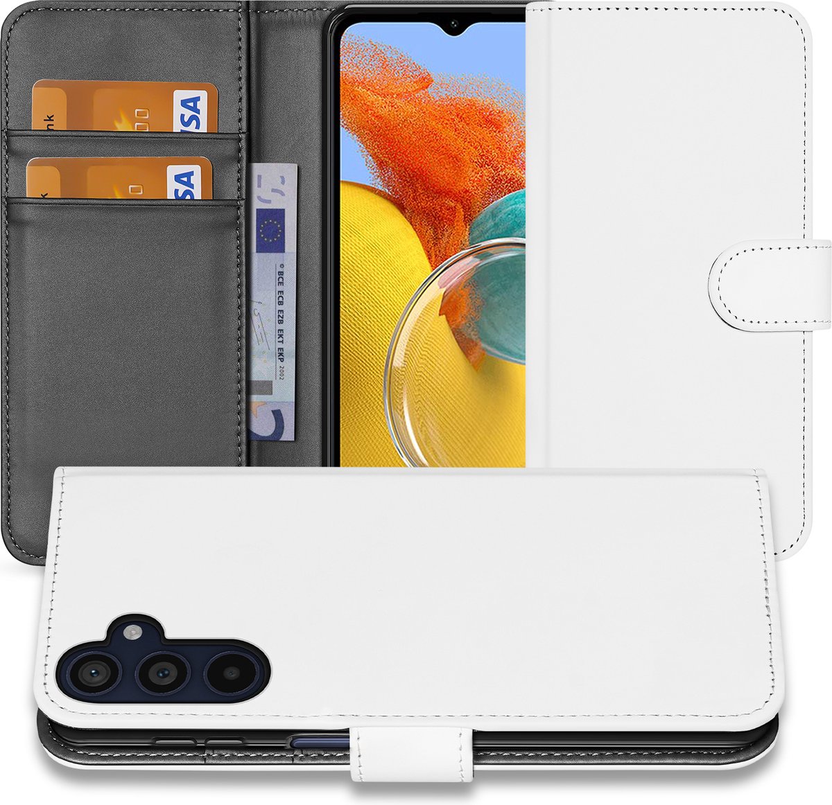 Book Case Hoesje voor de Samsung Galaxy M14 Wit met Pasjeshouder