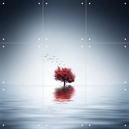IXXI Autumn Tree reflected in Blue Lake - Wanddecoratie - Abstract - 60 x 60 cm