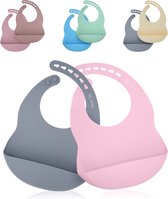 Set van 2 babyslabbetjes met opvangbak voor jongens, waterdicht, afwasbaar babyslabbetje, verstelbaar via 4 drukknoppen, 100% kindvriendelijk, vrij van BPA (roze en donkergrijs)