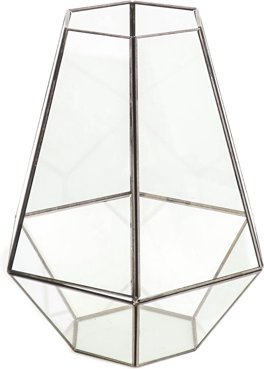 Housevitamin Windlicht Glas & Messing 24,5x30cm - Sfeerdecoratie Windlicht - 1 stuk Zwart
