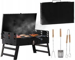 Opvouwbare toeristengrill/barbecue met vorken en spatel, koffer, 44x23x48 cm