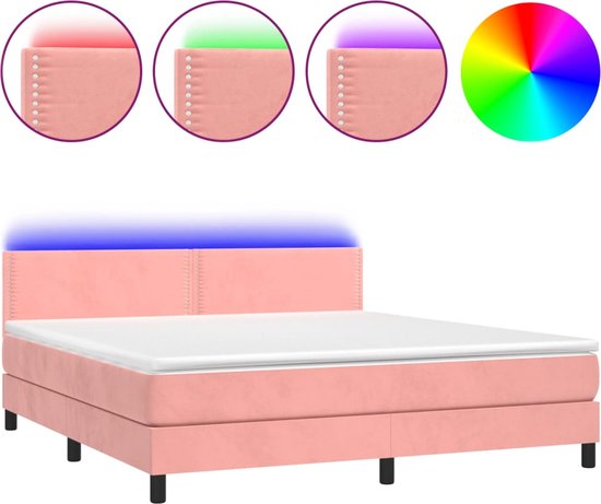 vidaXL-Boxspring-met-matras-en-LED-fluweel-roze-160x200-cm