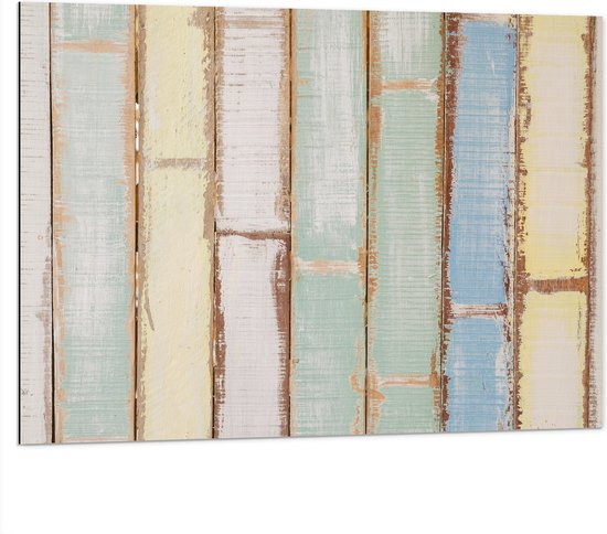 Dibond - Houten Wand in Pastelkleuren - 100x75 cm Foto op Aluminium (Met Ophangsysteem)
