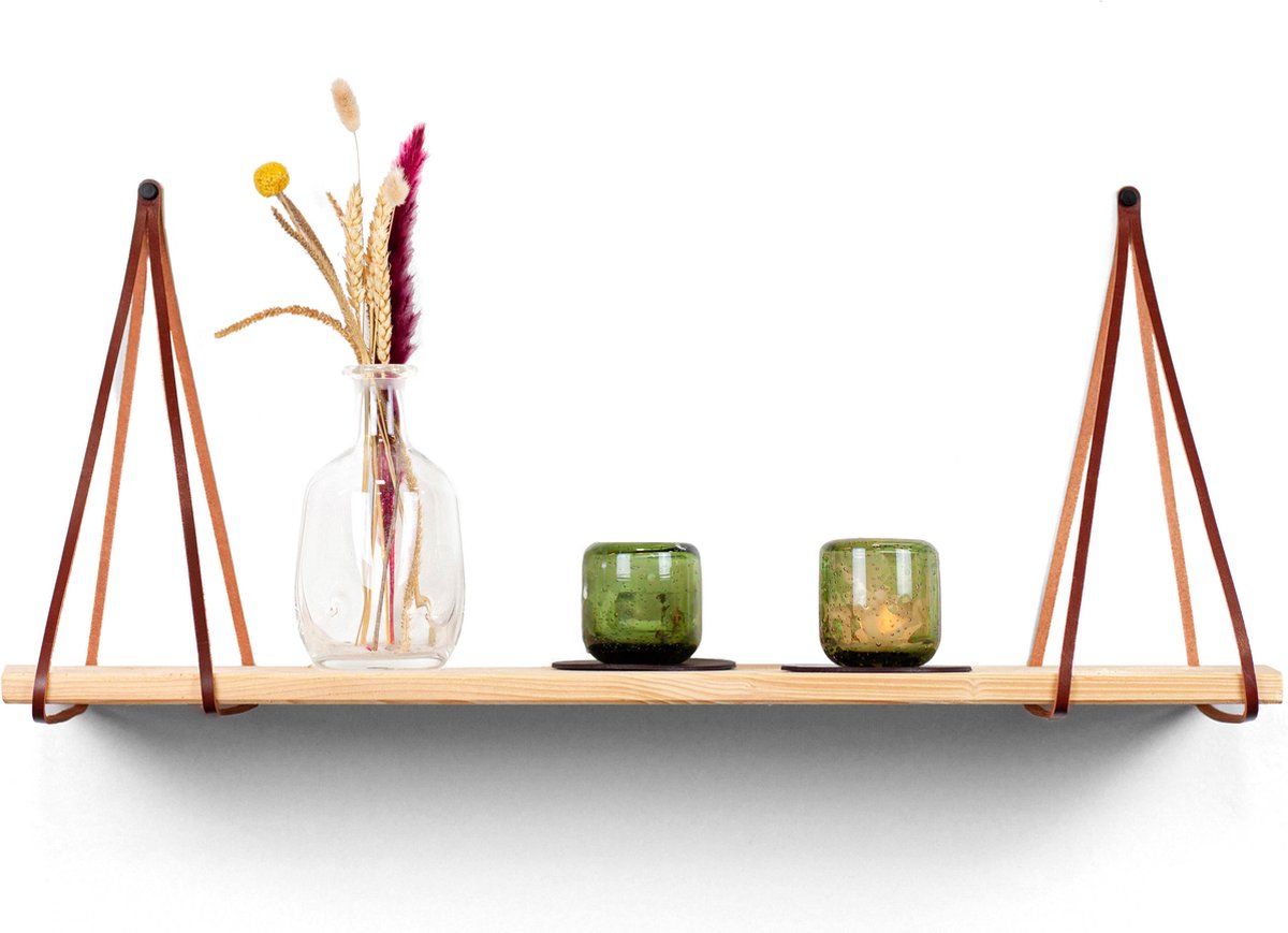 Leren plankdragers gesplitste draden - Cognac - 6 stuks - Echt lederen planken dragers - plank dragers