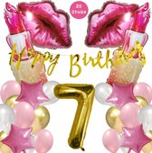 Snoes Mega Beauty Helium Ballonnen Set 7 Jaar - Roze Helium Folieballonnen - Slinger Happy Birthday Goud