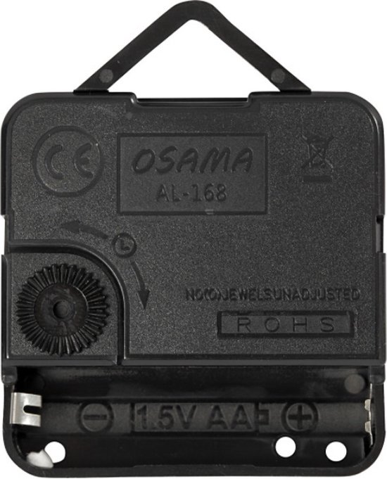 Zwart klokmechanisme met batterijhouder voor 1.5V AA batterij, merk OSAMA AL-168.
