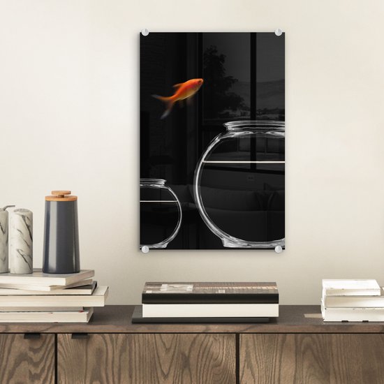 MuchoWow® Peinture sur verre 20x30 cm - Peinture sur verre acrylique - Poisson rouge - Fishbowl - Zwart - Photo sur verre - Peintures
