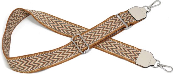 Geweven bag strap zigzag - donkergroen/geel/bruin - 130 cm lang - zilveren hardware - verstelbare schouderband voor tas - SIT0319 STUDIO Ivana