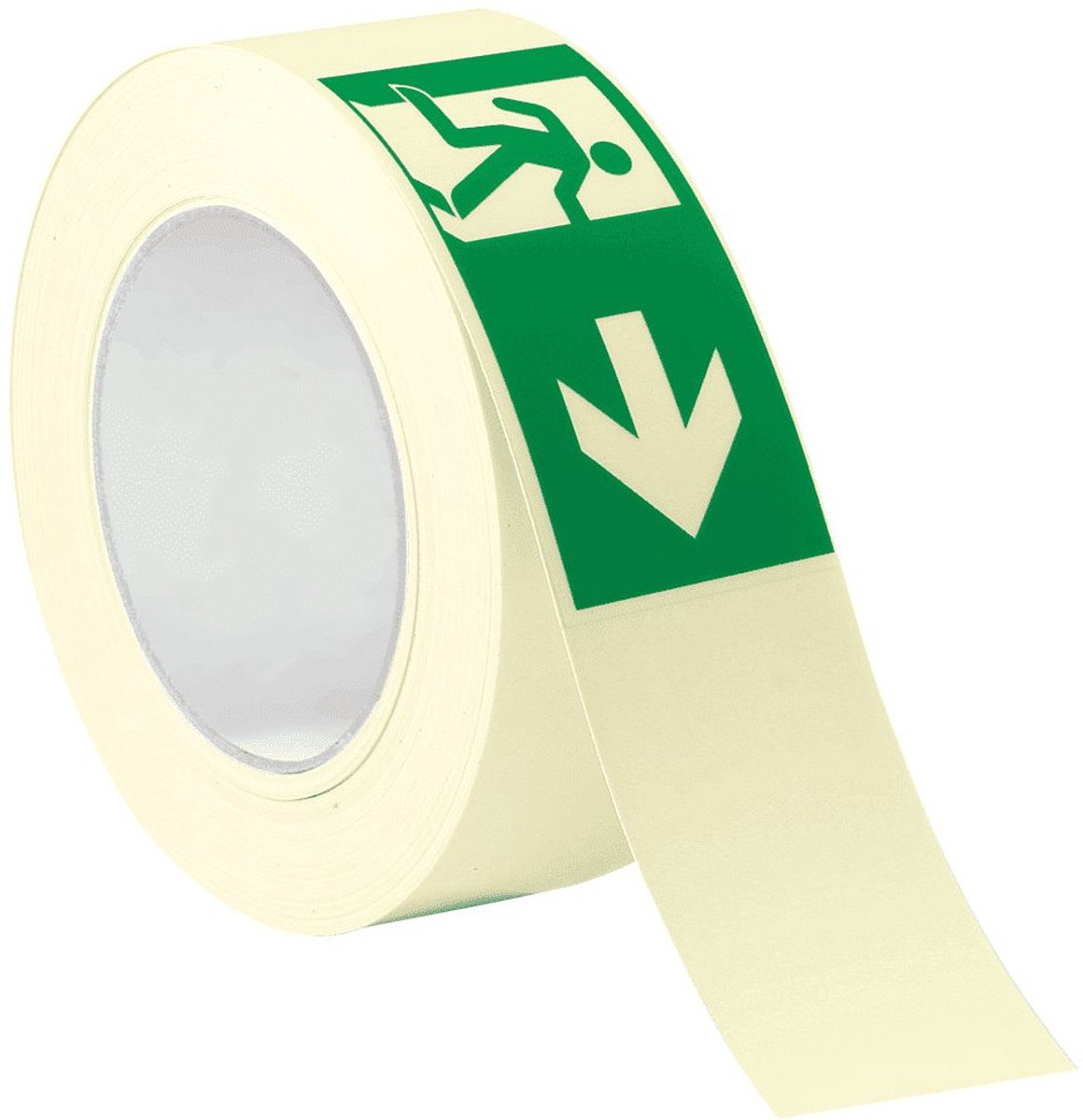 Extra lichtgevende nooduitgang rechts tape - 25 meter op rol