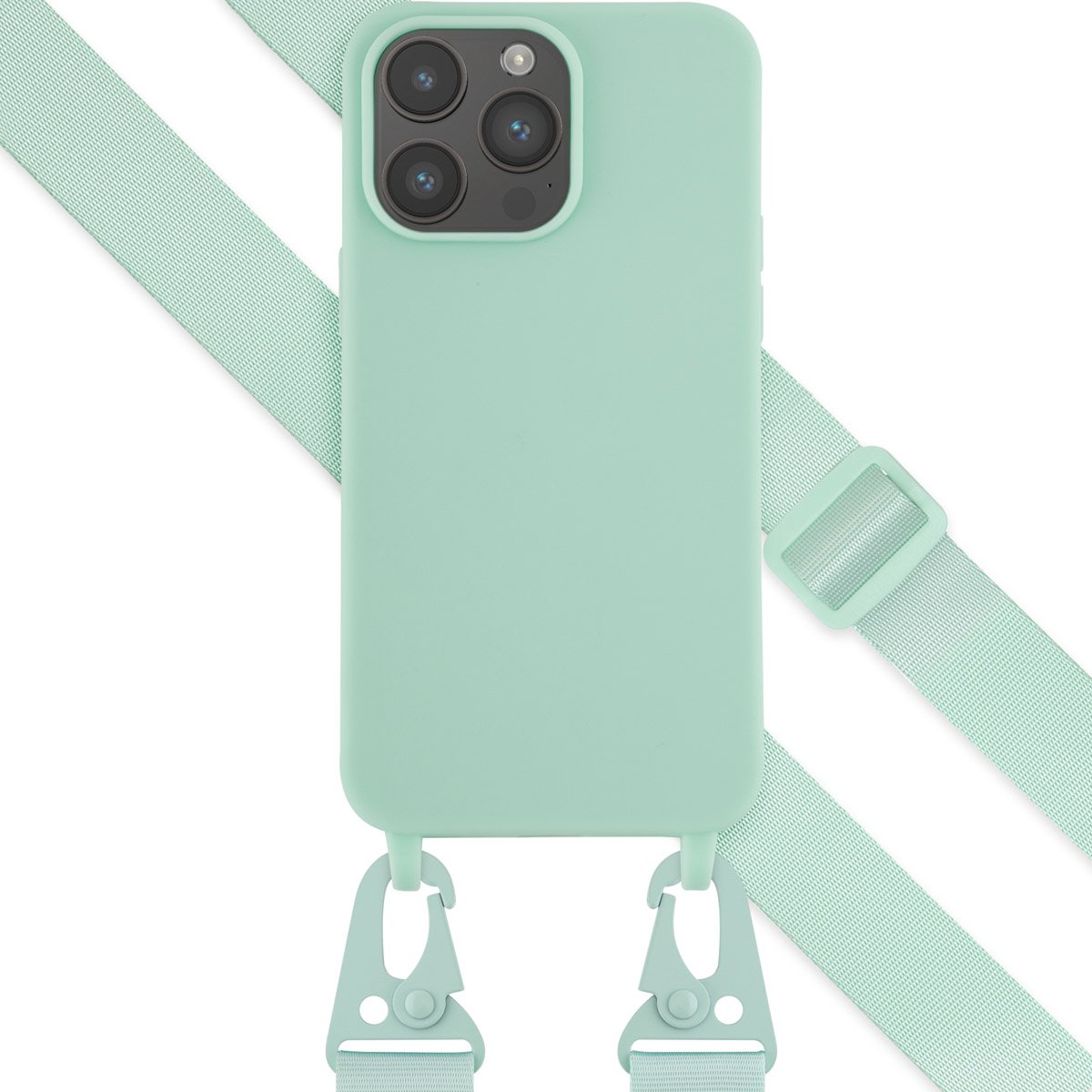 Selencia Hoesje Geschikt voor iPhone 14 Pro Max Hoesje Met Koord - Selencia Siliconen hoesje met afneembaar koord - Turquoise