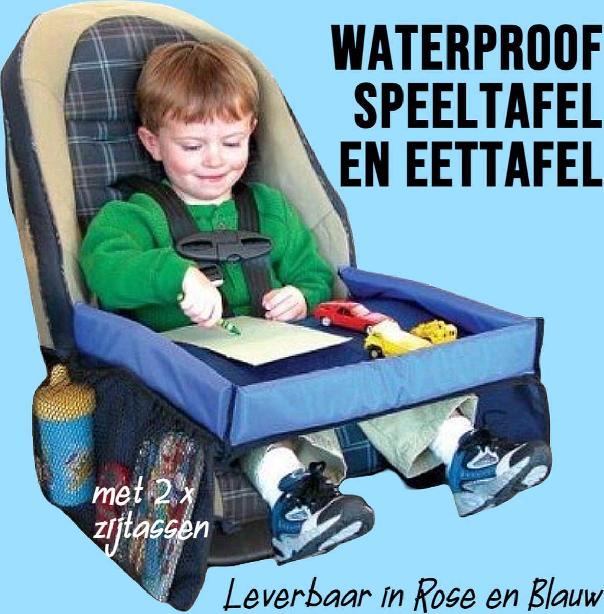 Allernieuwste.nl® Auto Speeltafel Eettafel Reistafel Kind Opvouwbaar Organizer Speel Tafel Tekentafel Voor op Reis - kleur Blauw - Merkloos