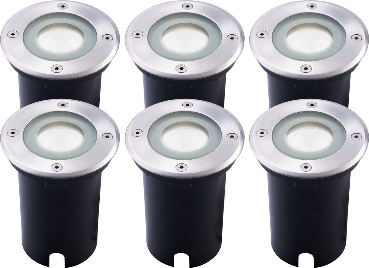 Ledvion Set van 6 LED Grondspot Buiten IP67 3W 230V 345Lm 6500K GU10 wit