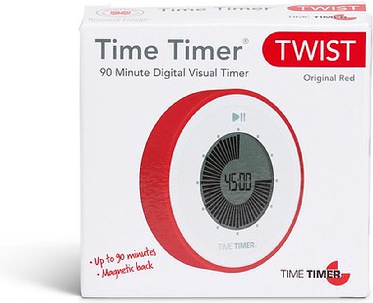 Time Timer® Original Twist kleur Red - Visuele Countdown Timer - Red - Tijdklok - Tijdmanagement Tool - School, Thuis, Kantoor - Optioneel Alarm - Geen Luid Getik — afbeelding 2